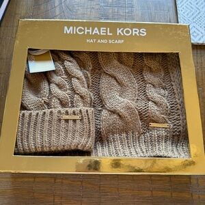 Michael Kors Tan Hat and Scarf Set
